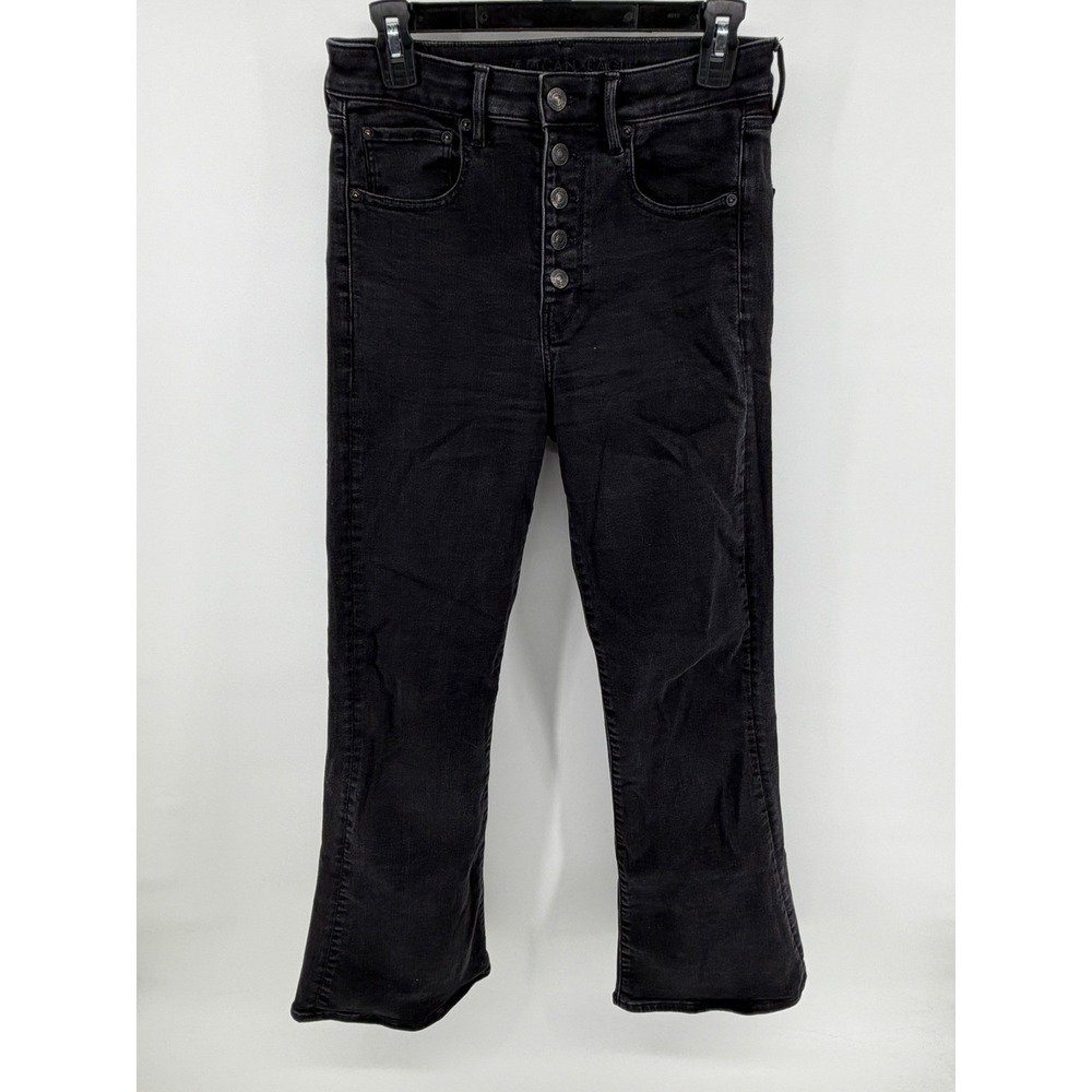 American Eagle Black High Waisted Button Fly Flare Jeans Size 6 Regular